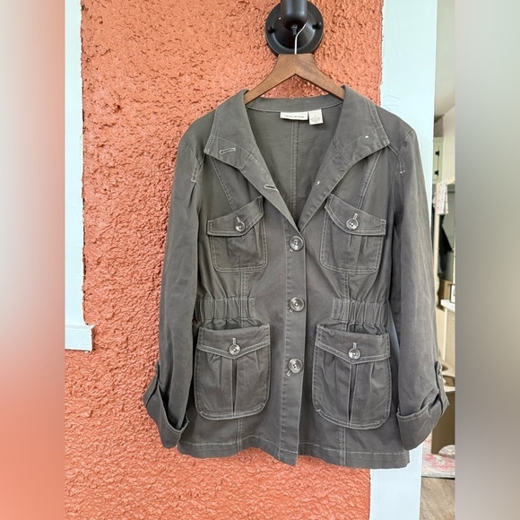 Dkny Jackets & Blazers - DKNY Womens Cargo Khaki Trench Jacket Longsleeve Utility Button Coat Size Medium